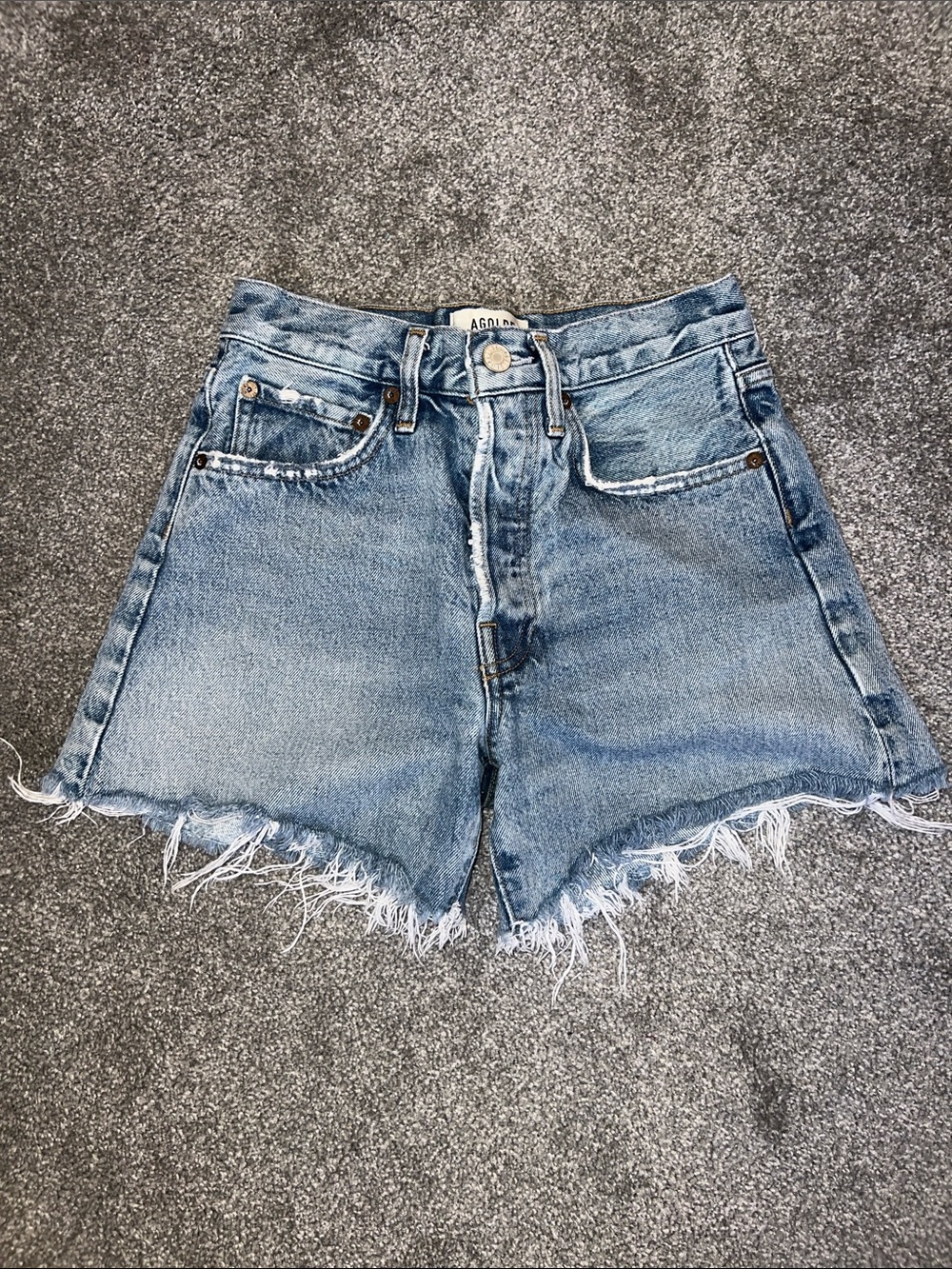 Agolde Light Blue High-Rise Frayed Hem Jean Shorts Size 23